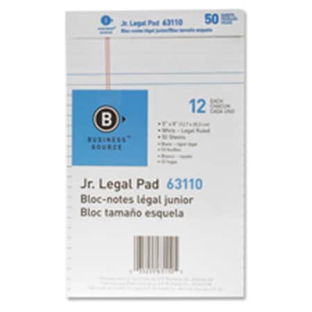 Business Source Pad- Micro-Perforated- Jr. Legal Rld- 50 Sh- 5in.x8in.- 12-DZ- White BU462827
